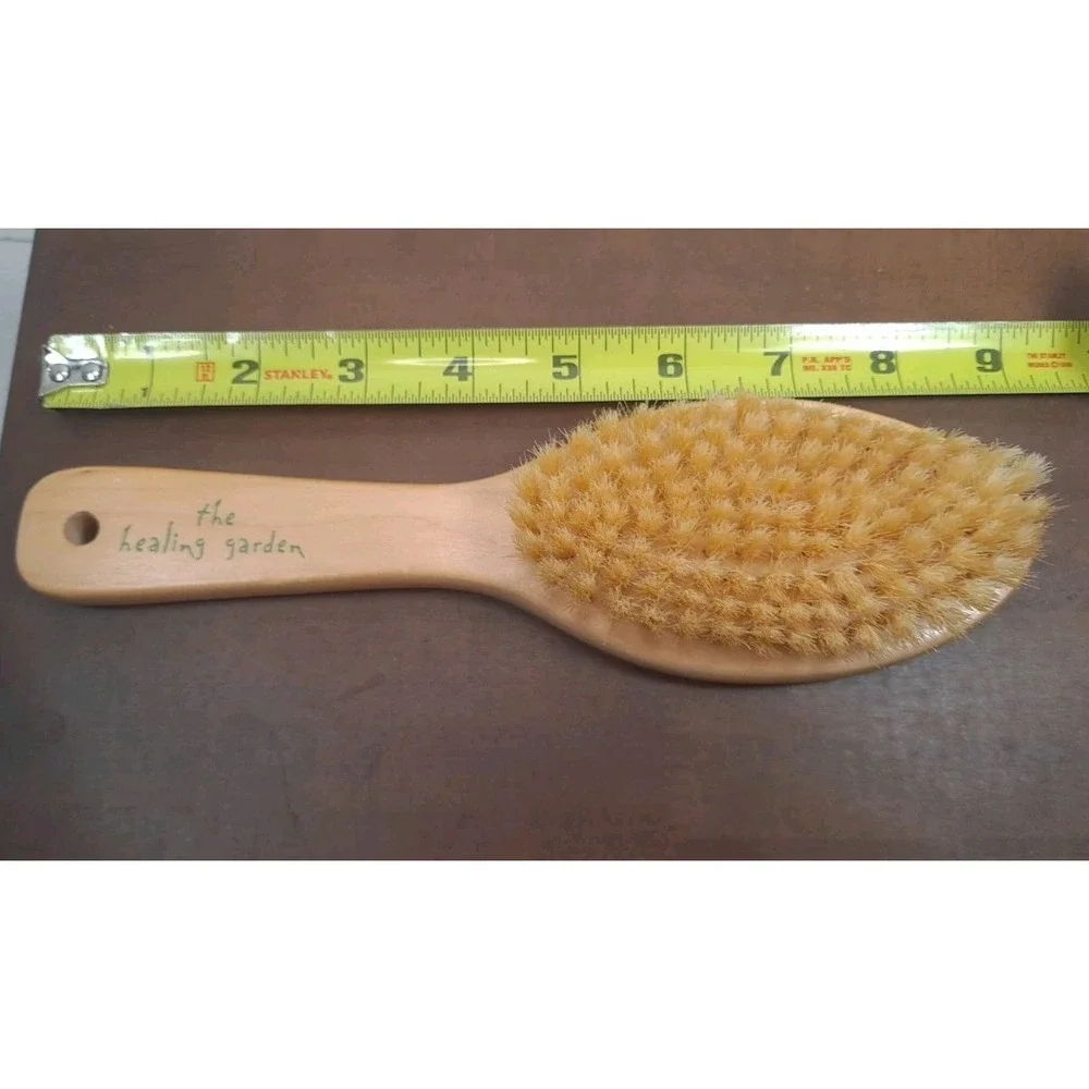 The Healing Garden Wooden Natural Bristle Body Brush for Dry or Wet Brushing 9in